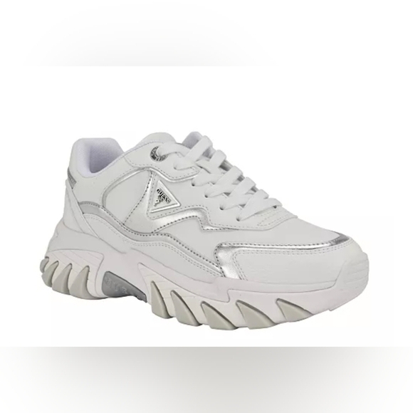 Prada Shoes - Guess White and Silver Chunky Sneakers